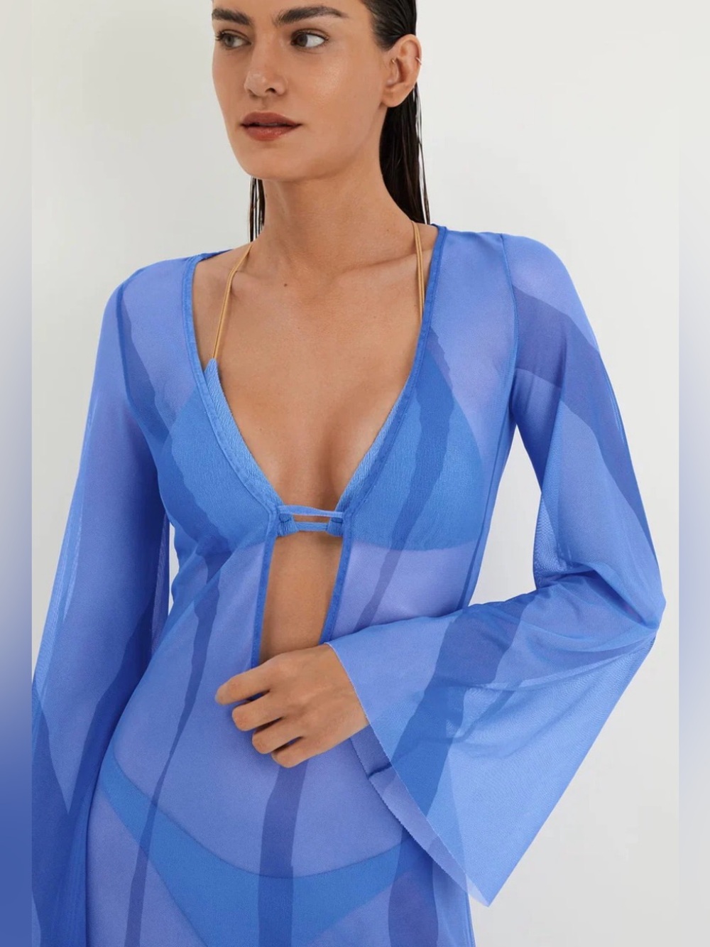 Caroline Constas Two-Tone Blue Long-Sleeve cover up Dress NWT - Picture 9 of 17